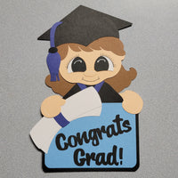 Blue Brunette Girl Graduate Money/Gift Card Holder.