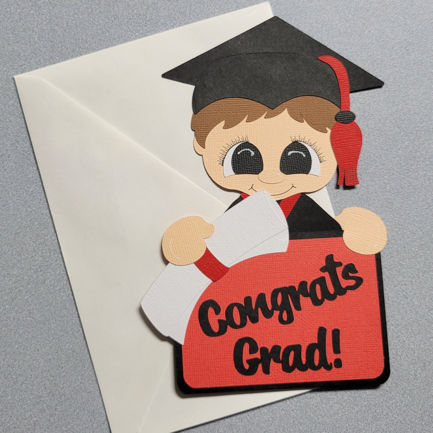 Boy Graduate Money/Gift Card Holder Red Brunette with Envelope.