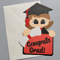 Red Brunette Girl Graduate Money/Gift Card Holder with envelope.