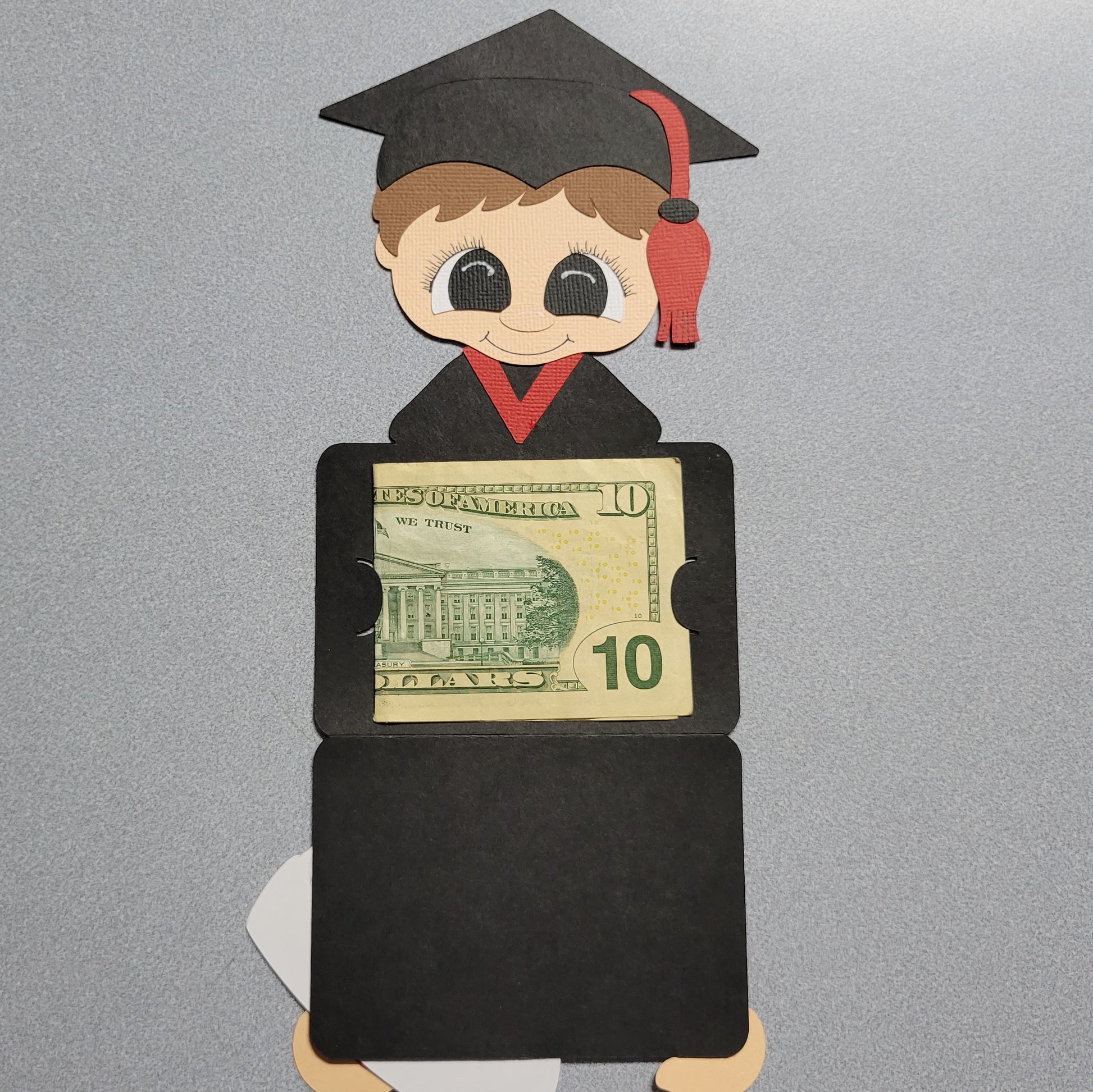 Boy Graduate Money/Gift Card Holder Brunette Red Boy with Money.