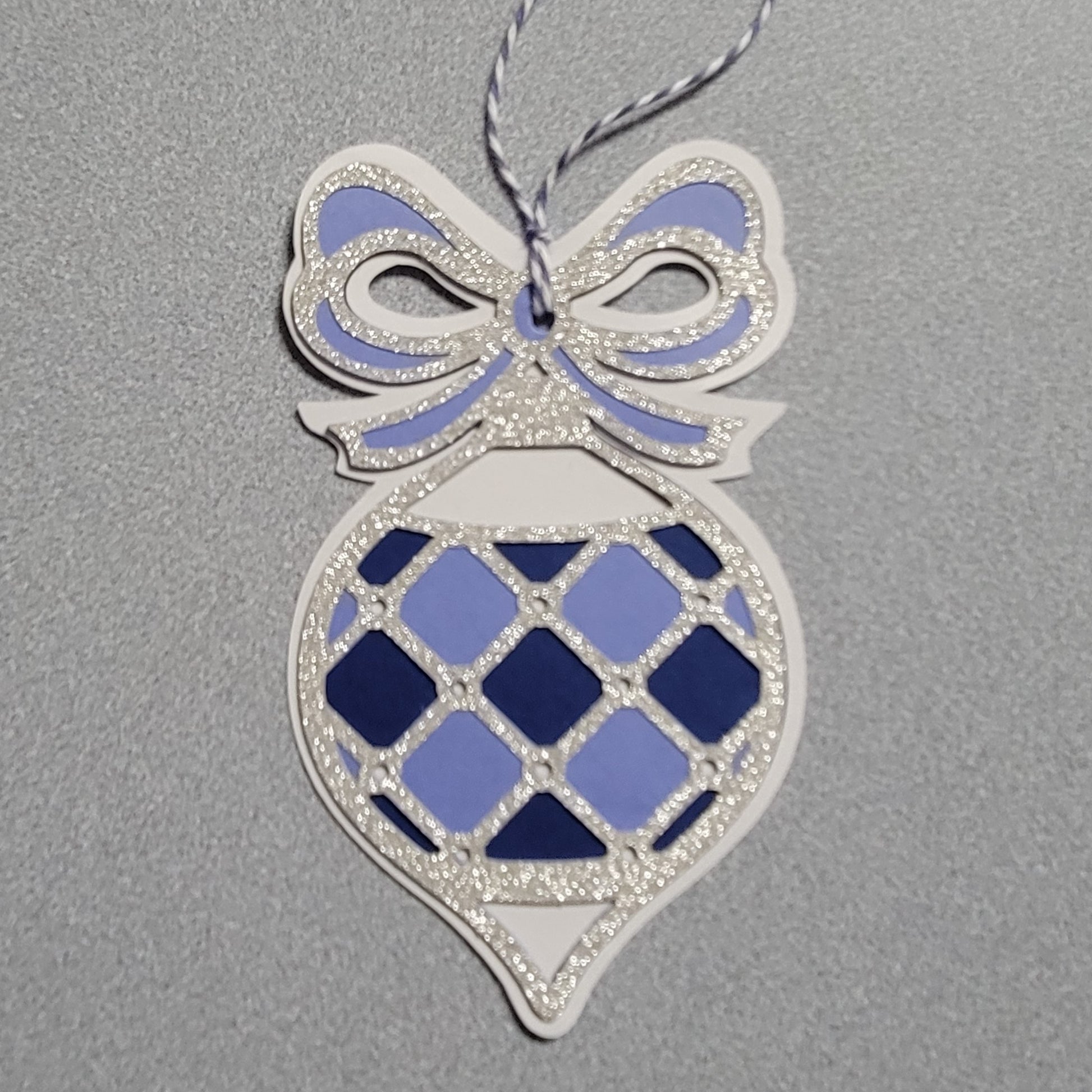 Blue and silver ornament gift tag.