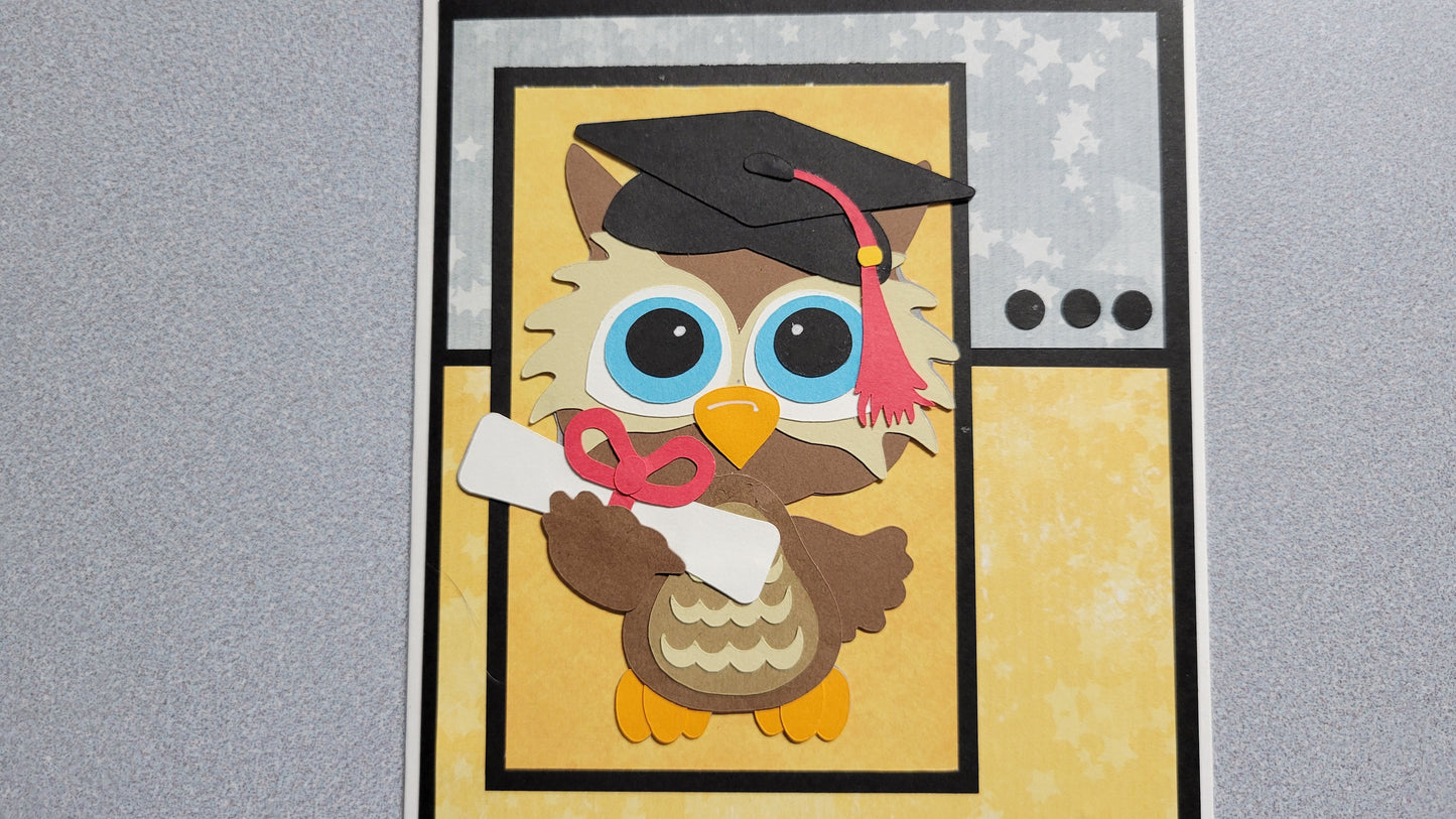 Owl Graduation Card showing owl up close.