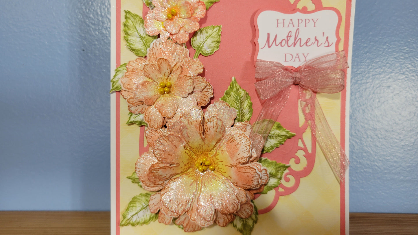 Mother's Day card close-up of 3D flowers.