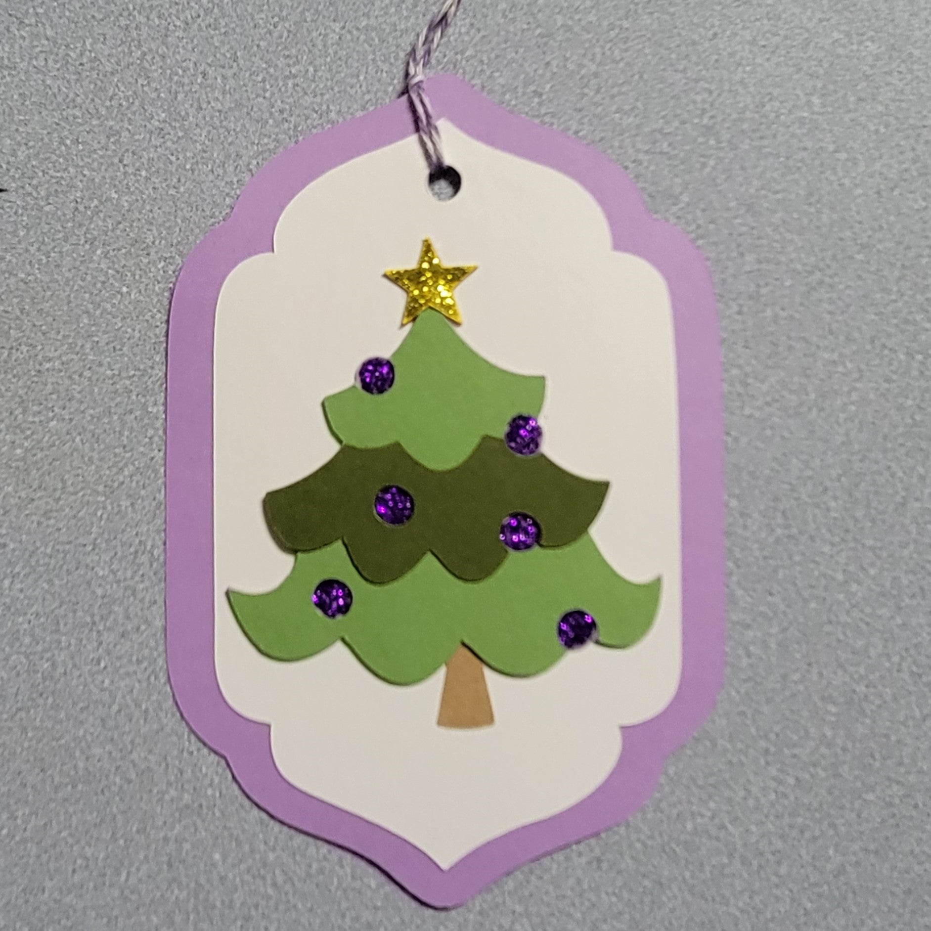 Purple Christmas Tree Gift Tag.